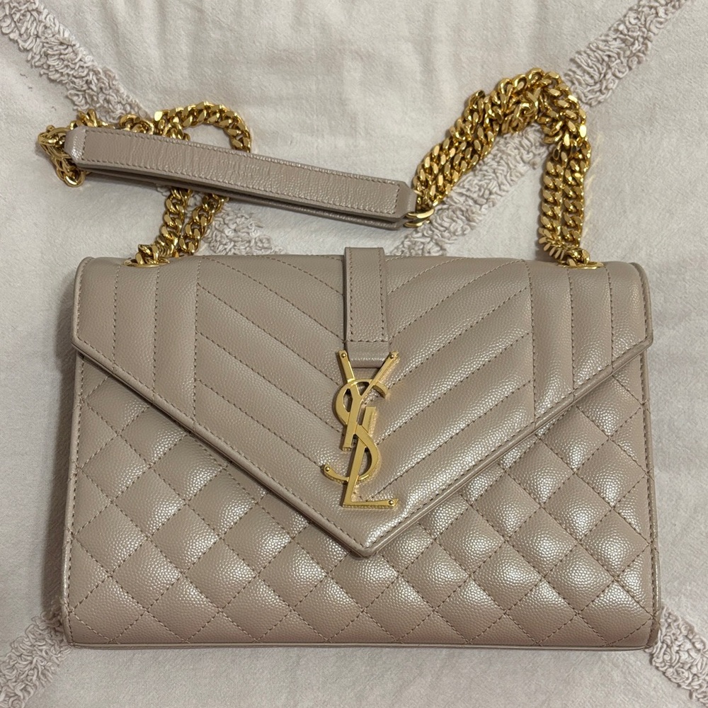 Yves Saint Laurent Taupe Quilted Leather Shoulder Bag
